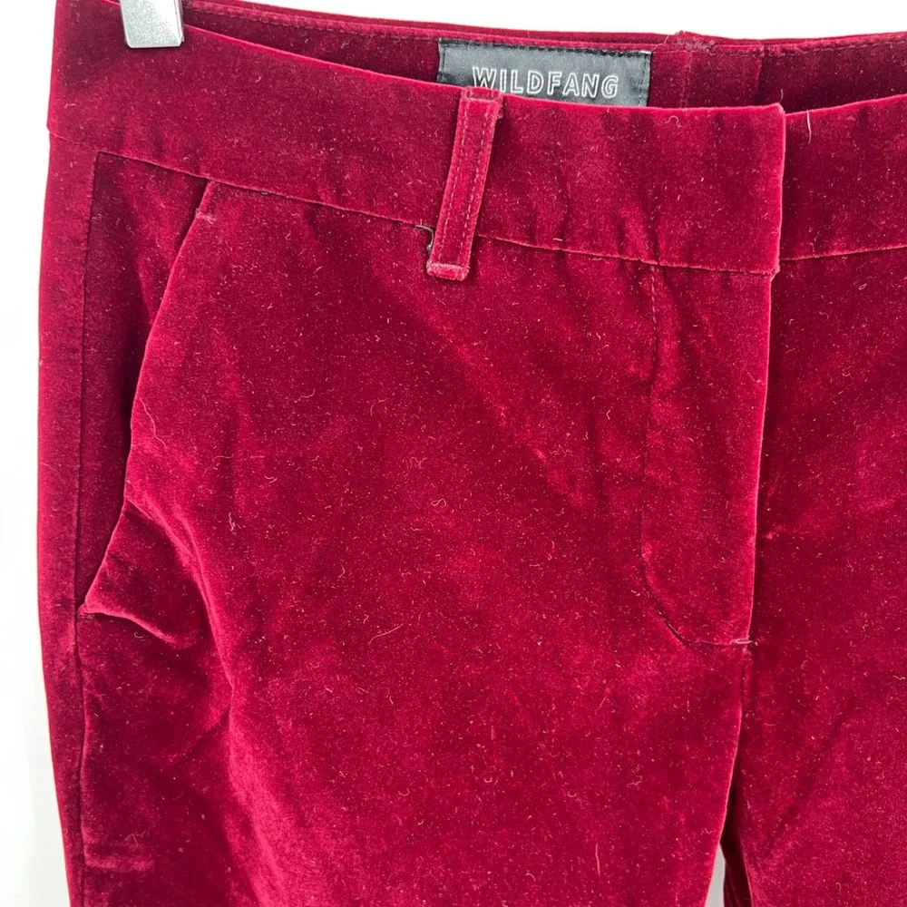 WildFang The Empower Velvet Crop Pant Burgundy Size 4 Soft Holiday Red‎ Tailored